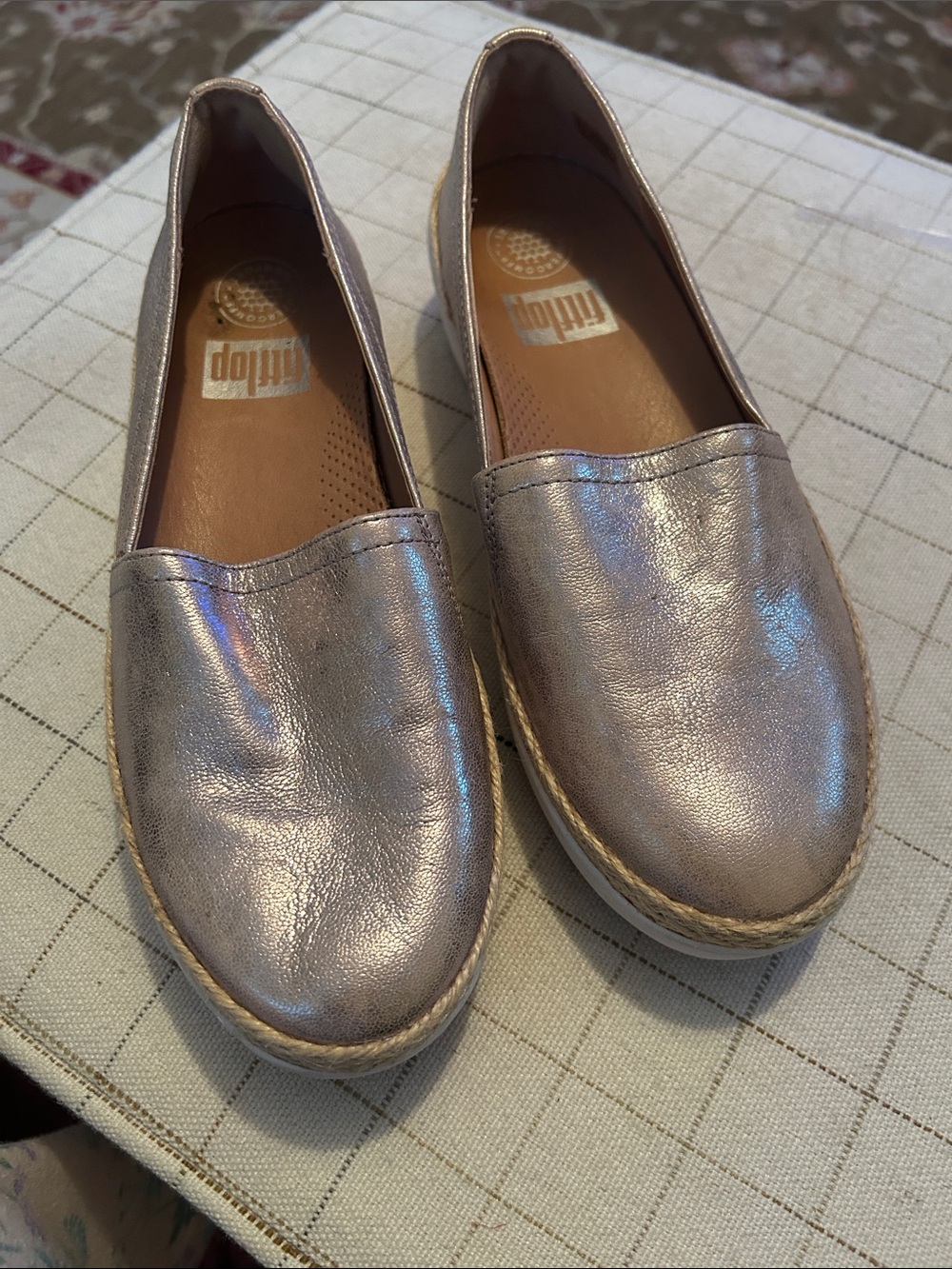 FitFlop Bronze Leather Espadrille Loafer with rubber sole